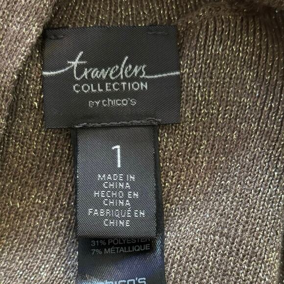 Chicos Travelers Size 1 US M Gold Metallic Sweater Tunic Top - Picture 5 of 7